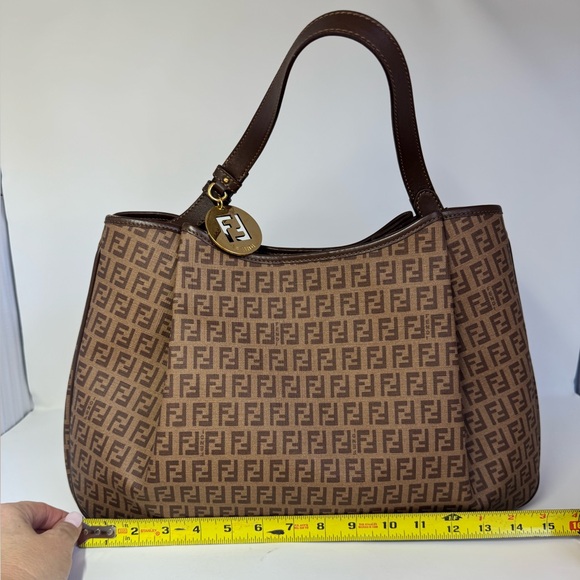 Authentic Fendi Zucchino Canvas and Leather Shoulder Bag - Picture 12 of 16